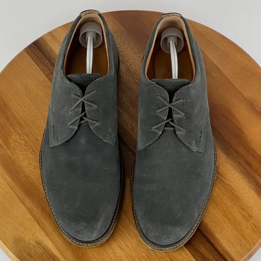 Mens Ecco Gray Suede‎ Plain Toe Dress Derby Shoes Size EU 45 US 11-11.5 M GUC